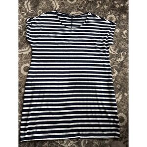Lands' End Size Petite Medium navy blue white striped knit dress womens